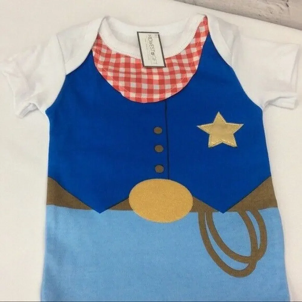Midwest Gift Cowboy Creeper Western Rodeo Infant One Piece Snap Closure 0/6 mo.
